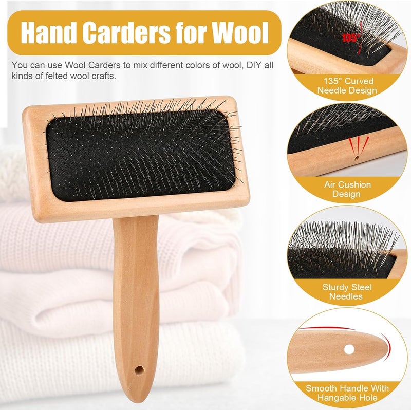 Lainballow 4 PCS Wool Carders, Wooden Hand Carders for Wool, Needle Felting Brush, Slicker Brush with Solid Wood Handle for Craft Felt Project, Dogs, Cat - Image 3